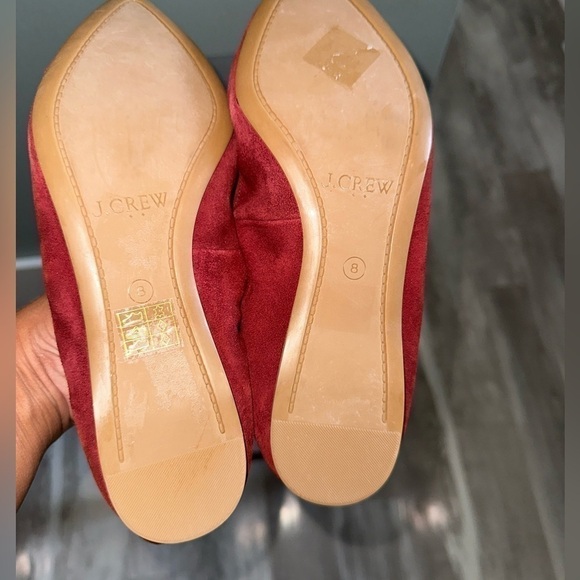 J.Crew Burgundy Suede Pointed Toe Tassel Stretch flats size 8 - Picture 5 of 8